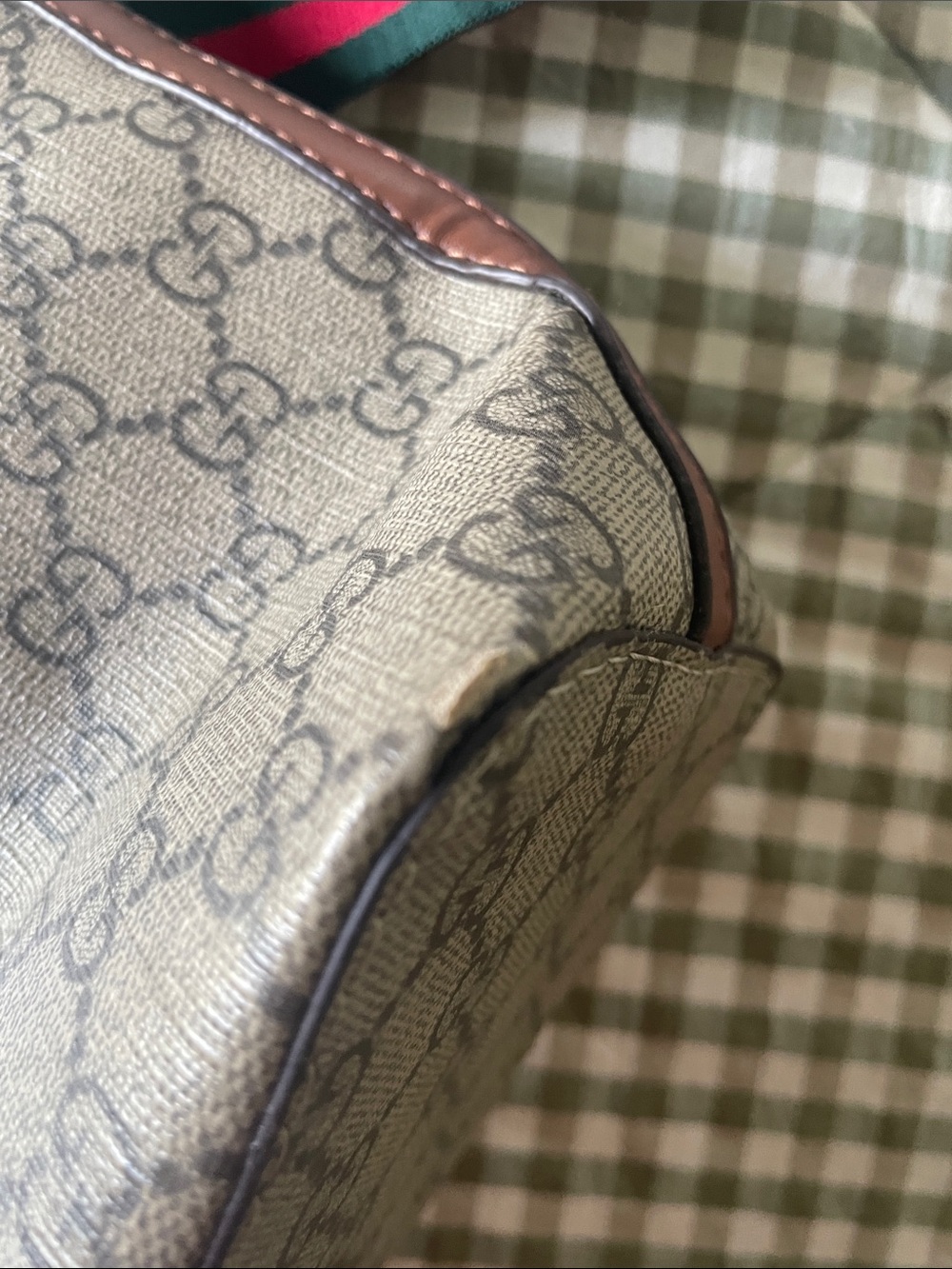 Source Unknown Brown Monogram Tote with Green and Red Strap - Picture 6 of 9